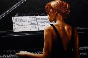 Peinture de guionie jean: La Pianiste