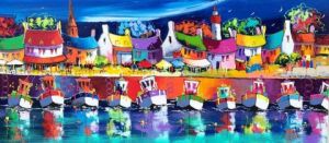 Peinture de philippe amagat: Palabre entre bateaux