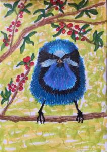 Dessin de jean pierre MALLET: Le Piaf bleu ébouriffé 