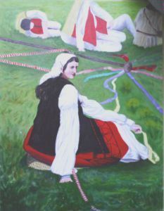 Peinture de claude LOTH: Repos entre les danses basques costumées