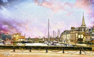 Peinture de Pierre frederick PETETIN: Honfleur. Le ciel mauve - Le vieux port. Tous droits réservés