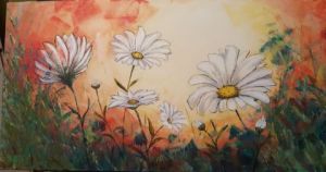 Peinture de Claudine Hebert: Marguerites flamboyantes