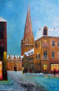 Peinture de JACQUES-SIMON BILLIAU: RUE DE L'EGLISE CARENTAN