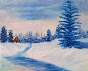 Peinture de LUCIE2: LE CHALET DANS LA NEIGE
