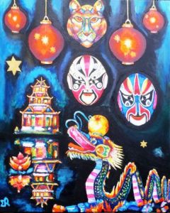 Peinture de Monique RENAULT: Symboles Nouvel an chinois