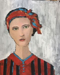 Peinture de janine chetivet: femme au chemisier 