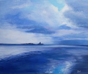 Peinture de Claudine Hebert: La Hougue par grande marée