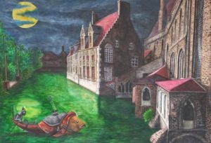 Peinture de Bertrand  Guarini : les canaux de bruges
