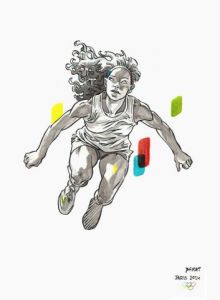 Dessin de Alain Barat: Femme sur la piste