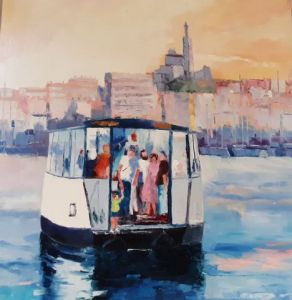 Peinture de Veronique LANCIEN: Marseille Rosé et le Ferry boat 