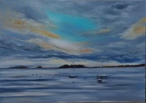 Peinture de PLUME NATHALIE MAISONNEUVE: lever de soleil hiver