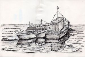 Dessin de Marcel Delcroix: les trois bateaux 