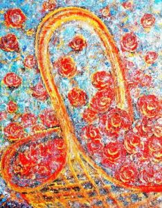 Peinture de Edwige lefevre: VINTAGE 'LE PANIER D'OR aux fleurs