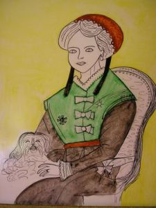 Peinture de GHIS: FEMME  ET SON CHIEN