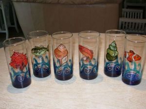 Peinture de Karen Marchand: 6 verres a limonade