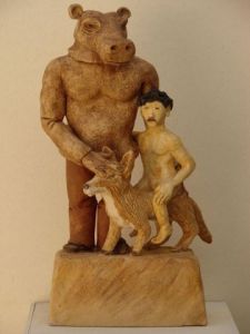 Sculpture de Guillaume Chaye: L'hippo le petit homme et le renard