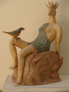 Sculpture de Guillaume Chaye: Madame la Grue et son petit oiseau