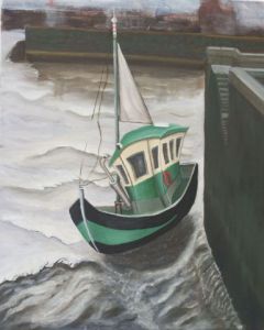 Peinture de Yfig: Honfleur a maree basse dans les annees 70