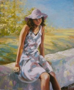 Peinture de LENA: femme au chapeau