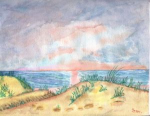 Peinture de Isaac Le Besq: Soleil couchant