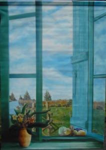 Peinture de angelique breton: Fenetre bleue