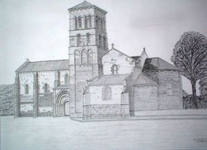 Dessin de elisabeth rambeau: Eglise d'Agonges en Allier