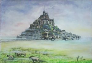 Peinture de Ln henry: Mont Saint Michel sous la brume