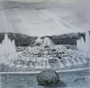 Dessin de Ln henry: vue du parc et du canal  Versailles