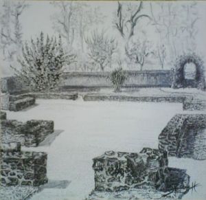 Dessin de Ln henry: ruine dans la ferme normande de versaille