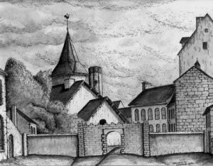 Dessin de DELCROIX Marcel: Ardres cite medievale pour une journee peintres