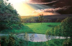 Peinture de simonian christian: couche de soleil a l'Hermitiere