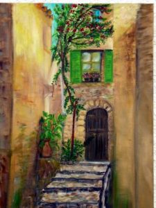 Peinture de JOSIANE GUASTEVI: au coin d'une rue