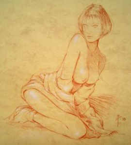 Dessin de Alain Barat: Femme a genoux