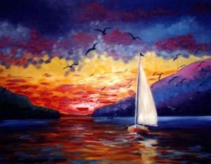 Peinture de Marie Giroux: La tombee du jour