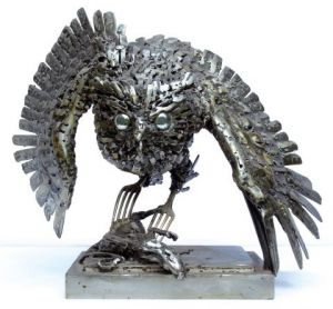 Sculpture de thierry benenati: CHOUETTE À TABLE