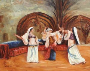 Peinture de patrick Lemiere: en allant aux souks maroc