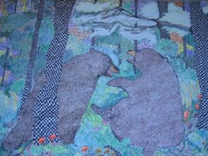 Dessin de Sonhaya: Oursons et champignons - Oseznos y hongos