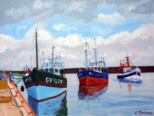 Peinture de lucien tanneau: lesconil retour des chalutiers