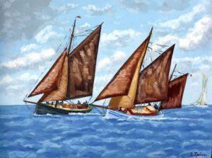 Peinture de lucien tanneau: regate en baie de douarnenez