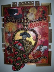 Peinture de mireille rolin: croix camargaise avec toreador