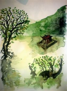 Oeuvre de kazuo: cabane sur l'eau