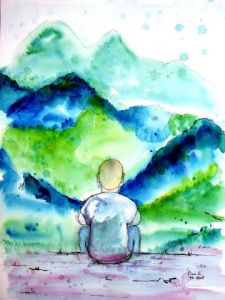 Peinture de Beatrice CASSAR: L'enfant et la montagne