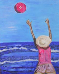 Peinture de Nicole Lelievre: jeu sur la plage
