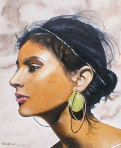 Peinture de Edith Bleu: Femme a la boucle verte