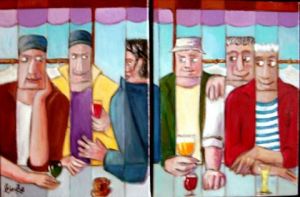 Peinture de Gerard Lesoeur: BAR DE LA MARINE byptique