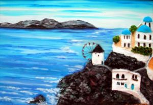 Peinture de Catherine Dutailly: Souvenir de Santorin