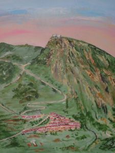 Peinture de Jean Pierre BERARD: Chateau Cathare de montsegur le pog