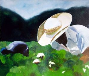 Peinture de Veronique Rond Frenot: Recolte de coton au Paraguay