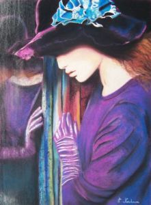 Dessin de Elisabeth Nardoux: Jeune fille au miroir