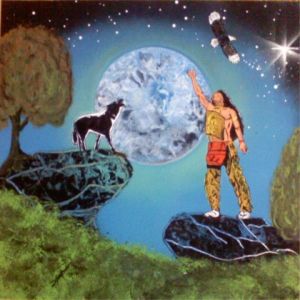 Peinture de Rodolphe Lakota Spirit: Invocation a la lune
